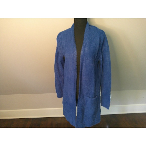 Love Token Sweaters - Love Token‎ Cardigan Womens Medium Blue NEW Fuzzy Eyelash Knit Open Front Pocket